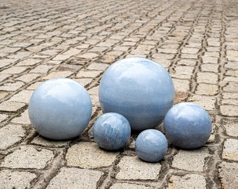 Boules de jardin boules de roses en céramique, set de 5 pièces, émaillées bleu azur, résistantes au gel