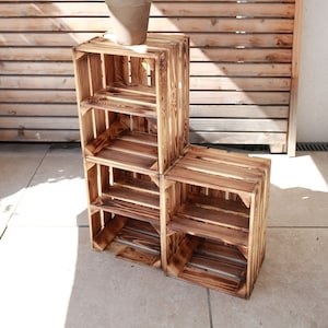Caisse à fruits caisse en bois caisse à vin 38 x 30,5 x 23 cm SET de 3 socle flammé