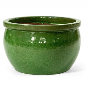 Vaso da fiori Teramico ciotola per piante in ceramica smaltata nei colori blu reale / verde oliva artigianato di alta qualità, assolutamente resistente al gelo immagine 1