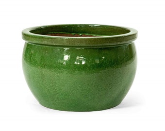 Pot de fleurs Teramico en céramique émaillée bleu roi / vert olive - Fabrication artisanale de haute qualité absolument résistante au gel.