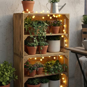 Vintage Obstkiste Natur mit geflammtem Regalboden 50x40x30cm – Stabile Holzkiste als Regal, Schuhregal & Deko – Upcycling Weinkiste