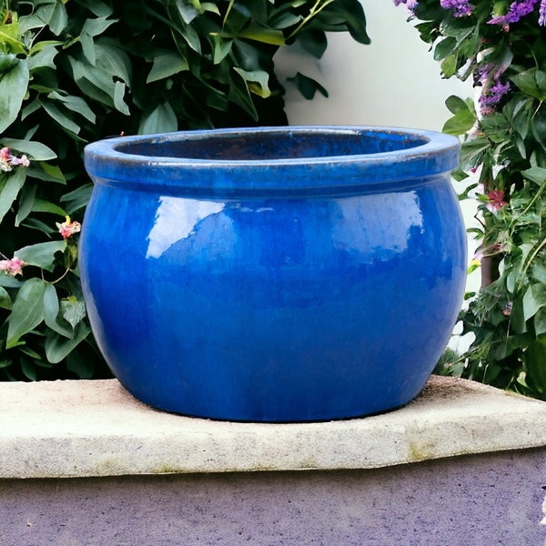 Pot de fleurs jardinière en céramique modèle "Bavière" 52 cm bleu roi