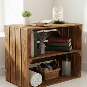 Geflammte Holzkiste mit Zwischenboden 50x40x30cm – Stabiles Regal & Schuhregal – Obstkiste Weinkiste für DIY Möbelbau und Vintage Deko