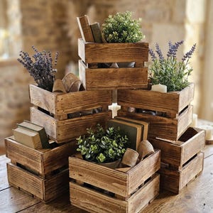 Kleine Holzkisten geflammt 22x20x15cm - Vintage Deko & Geschenkbox aus Holz - Massive Kiefer Obstkisten zur Aufbewahrung und Dekoration