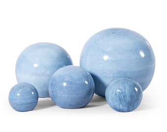 Gartenkugeln Rosenkugeln Keramik 3er Set Azur blau glasiert frostfest