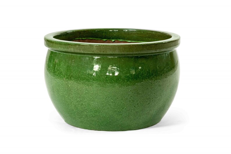 Vaso da fiori Teramico ciotola per piante in ceramica smaltata nei colori blu reale / verde oliva artigianato di alta qualità, assolutamente resistente al gelo immagine 1