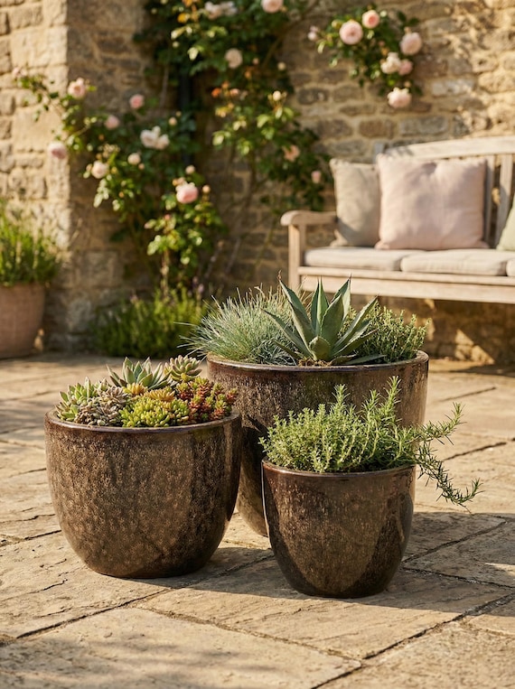 Teramico Premium Ceramic Planter, Glazed – 100% Frost-resistant