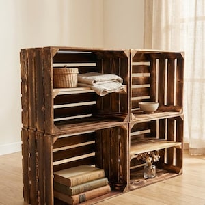 Holzkisten Set geflammt 50x40x30 mit und ohne Einlegeboden – Obstkisten Regalkisten Weinkisten für Möbelbau, DIY Regal, Vintage Deko & Laden