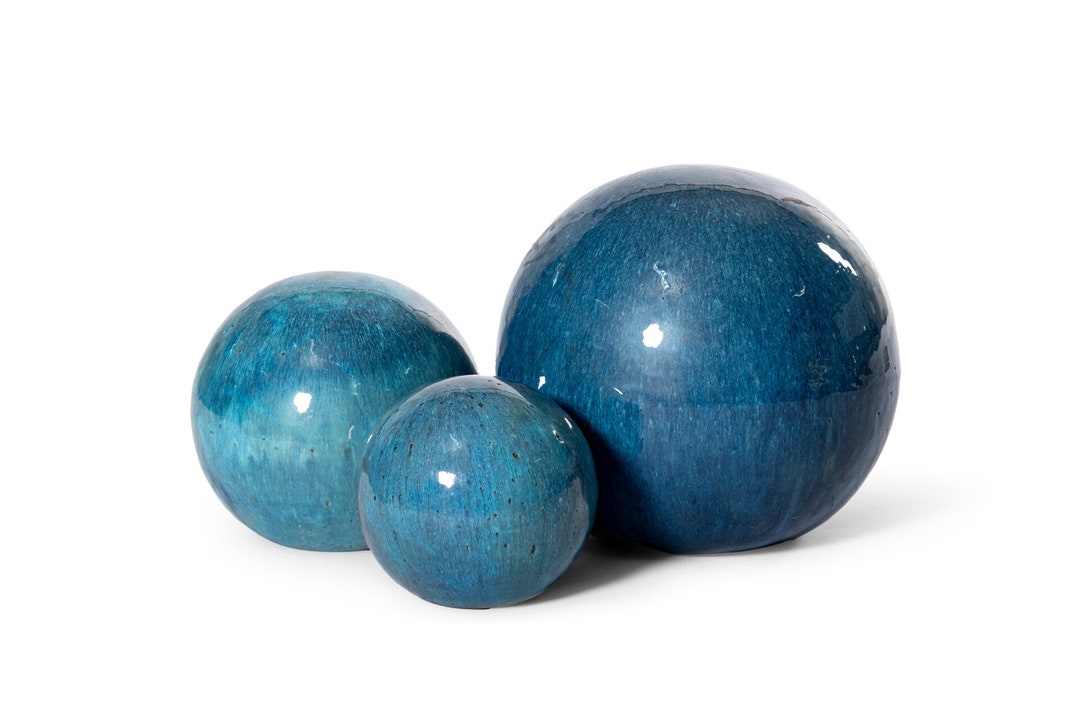 Boules de jardin boules de roses en céramique, lot de 3, émaillées vert jade, résistantes au gel