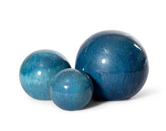 Garden balls rose balls ceramic set of 3 jade green glazed frost-proof