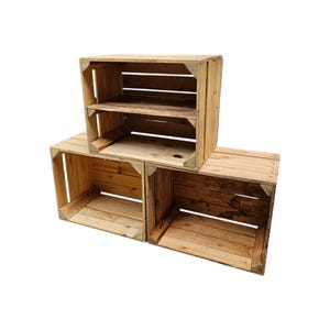 Cajas de madera vintage set de 3 50x40x30 cm con estante largo instalado