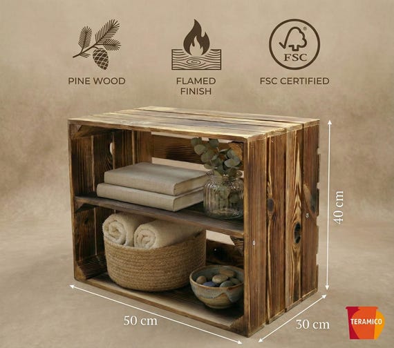 Flamed Wooden Crate Shelf 50x40 & 40x30 – Pine Fruit Crate Wine