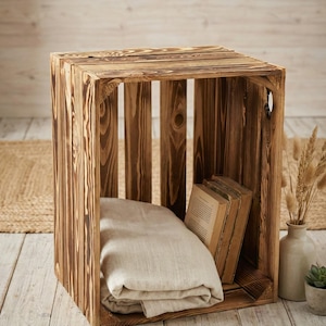 Nuove casse di legno fiammate 50x40x30 Robusto pino piallato Casse per la frutta Casse per il vino Decorazione per mensole Scarpiera vintage Contenitore in legno massello fai da te