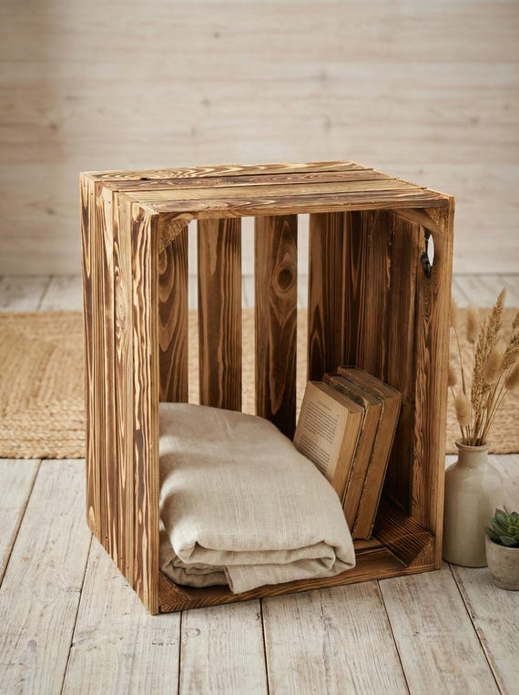 Neue Geflammte Holzkisten 50x40x30 Stabil Kiefer Gehobelt Obstkisten Weinkisten Regal Deko Vintage Schuhregal DIY Massivholz Aufbewahrung