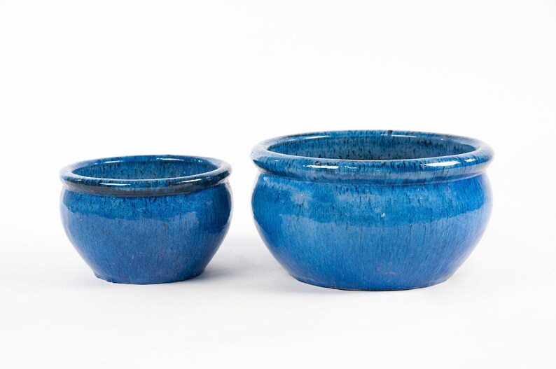 Blumentopf Pflanzschale aus Keramik in der Farbe Royal Blau glasiert hochwertige Handarbeit absolut frostfest Bild 2