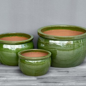 Vaso da fiori Teramico ciotola per piante in ceramica smaltata nei colori blu reale / verde oliva artigianato di alta qualità, assolutamente resistente al gelo immagine 5