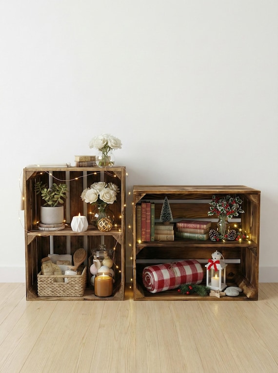 Geflammte Obstkisten 50x40x30cm mit Boden Weinkisten Regalkisten Vintage Deko Holz für Möbelbau Aufbewahrung Ladenbau Stabil DIY Kiste Neu