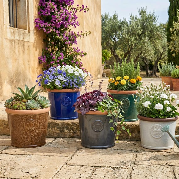 Pflanzgefäße Provence: Premium Keramik & Steinzeug | Frostfest, handgefertigt mit Kronen-Emblem | Witterungsbeständig für Ihren Traumgarten