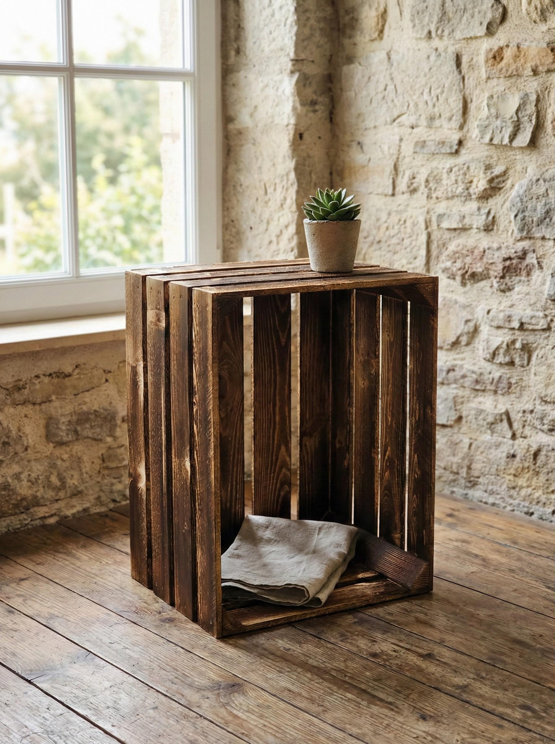 Teramico Vintage houten kisten, 40 x 30 x 25 cm, gevlamd, wijnkisten en fruitkisten, set van 3 stuks met bodem lang
