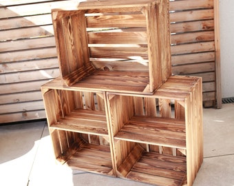 Wooden Box Fruit Box Wine Box NEW Flamed 50 X 40 X 30 Cm