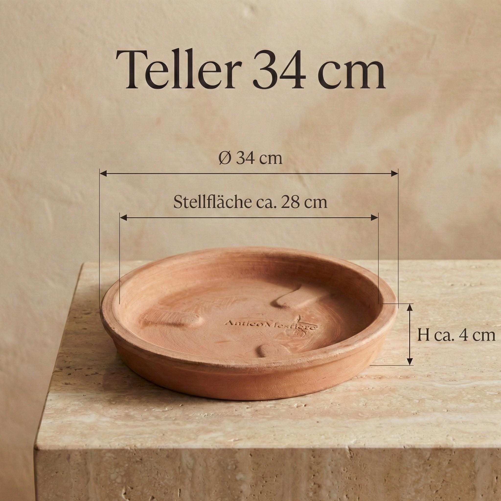Terracotta Untersetzer Handarbeit Italienisches Design – Frostfest & Hochwertig. Pflanzteller mit Drainage-Rillen für Töpfe 7 Größen 21-44cm