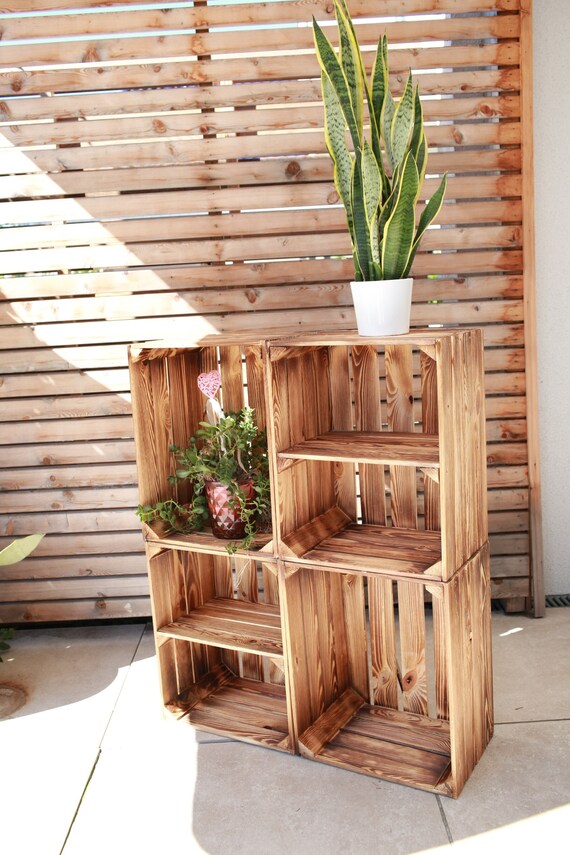 イナウト INOUT Stack BOX High + Cover Wood Wooden Box Fruit Box Wine Box NEW Flamed 50 X 40 X 30 Cm