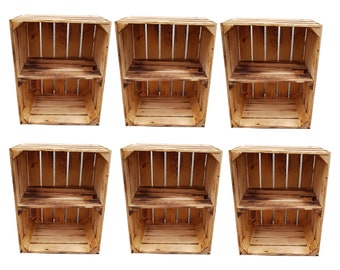 Cajas de madera para frutas, juego de 50 x 40 x 30 cm, estante flameado corto, 6 cajas para estantes