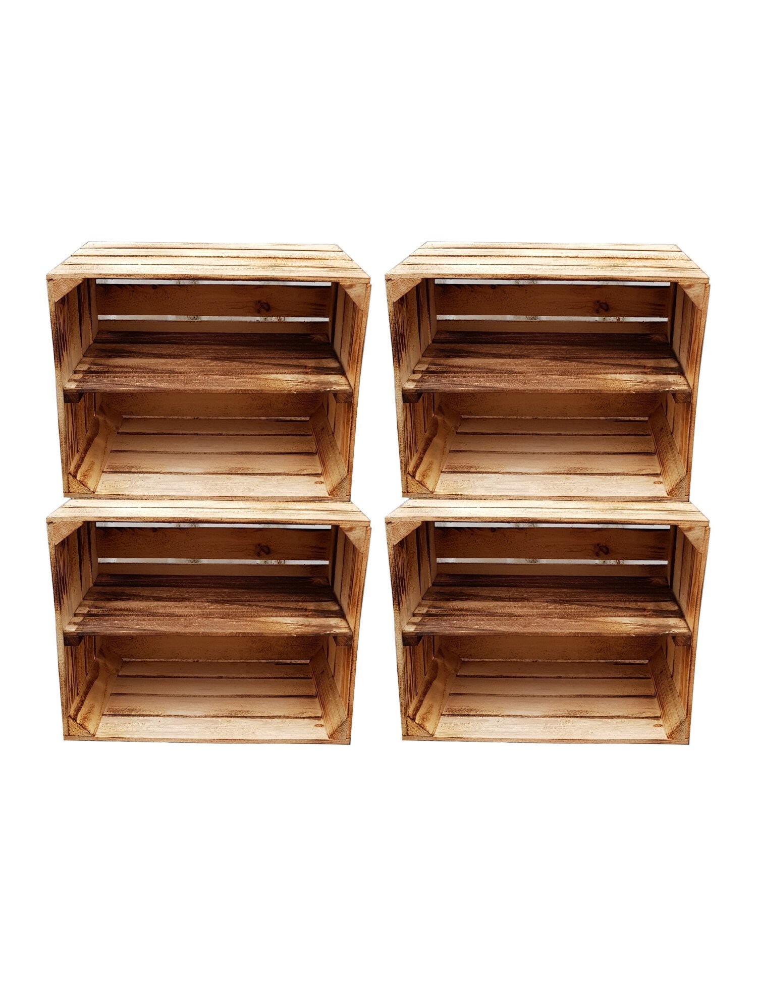 Wooden box shelf set of 4 50 x 40 x 30 cm flamed shelf long