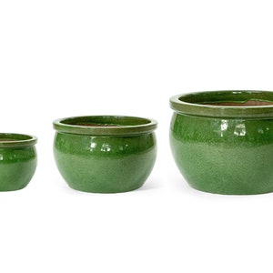 Vaso da fiori Teramico ciotola per piante in ceramica smaltata nei colori blu reale / verde oliva artigianato di alta qualità, assolutamente resistente al gelo immagine 2