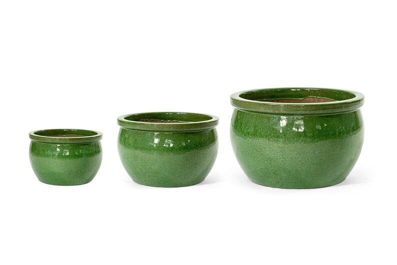 Vaso da fiori Teramico ciotola per piante in ceramica smaltata nei colori blu reale / verde oliva artigianato di alta qualità, assolutamente resistente al gelo immagine 2