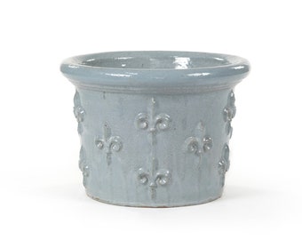 Jardinière pot de fleurs modèle "Fleur de Lys IV" 30 cm gris bleu