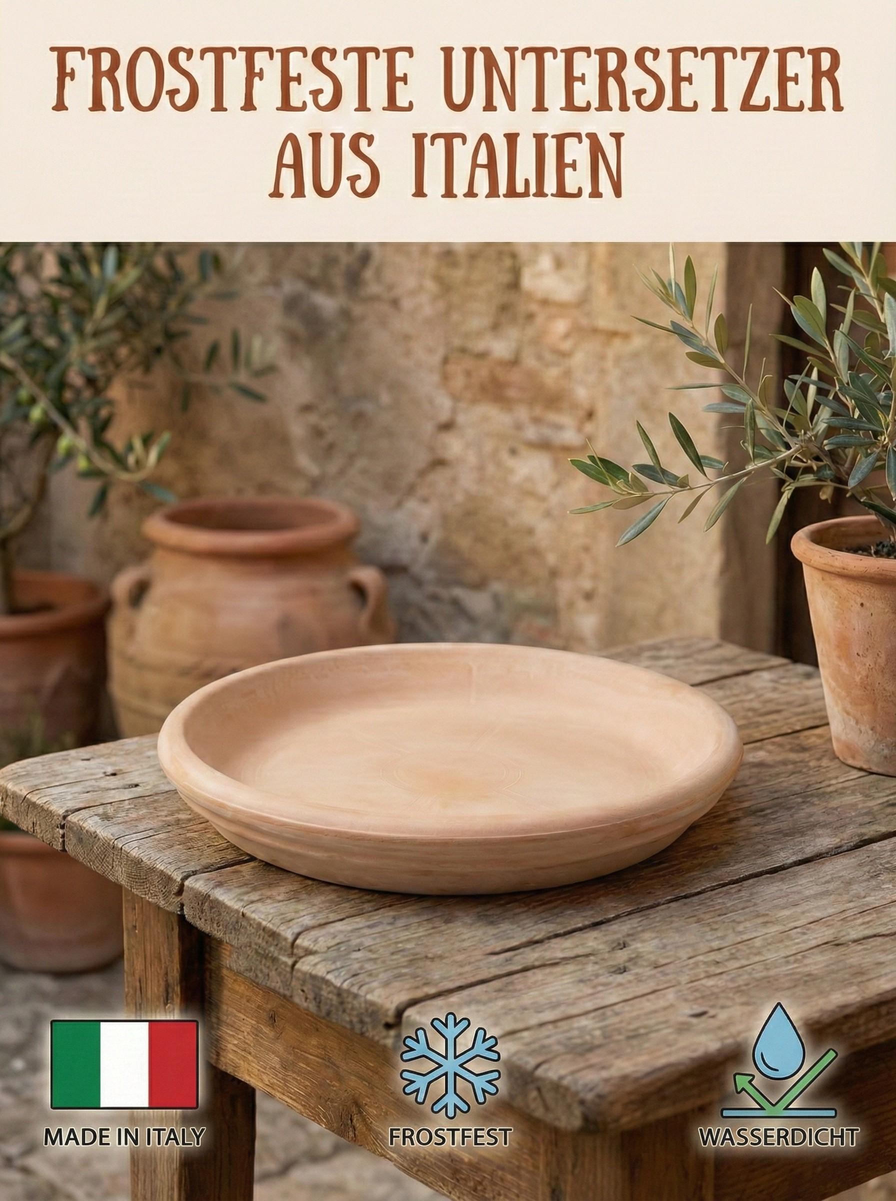 Teramico Pflanzteller Terrakotta Hell | 21-42cm Untersetzer Frostfest Italien | Wasserdichte Schale für Töpfe & als Vogeltränke | Garten