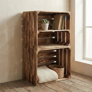 Cassa in legno fiammato 50x40x30 cm, robusta | Scaffalatura sostenibile per scarpe, allestimento negozi e decorazioni | Set di casse per vino per mobili e contenitori fai da te