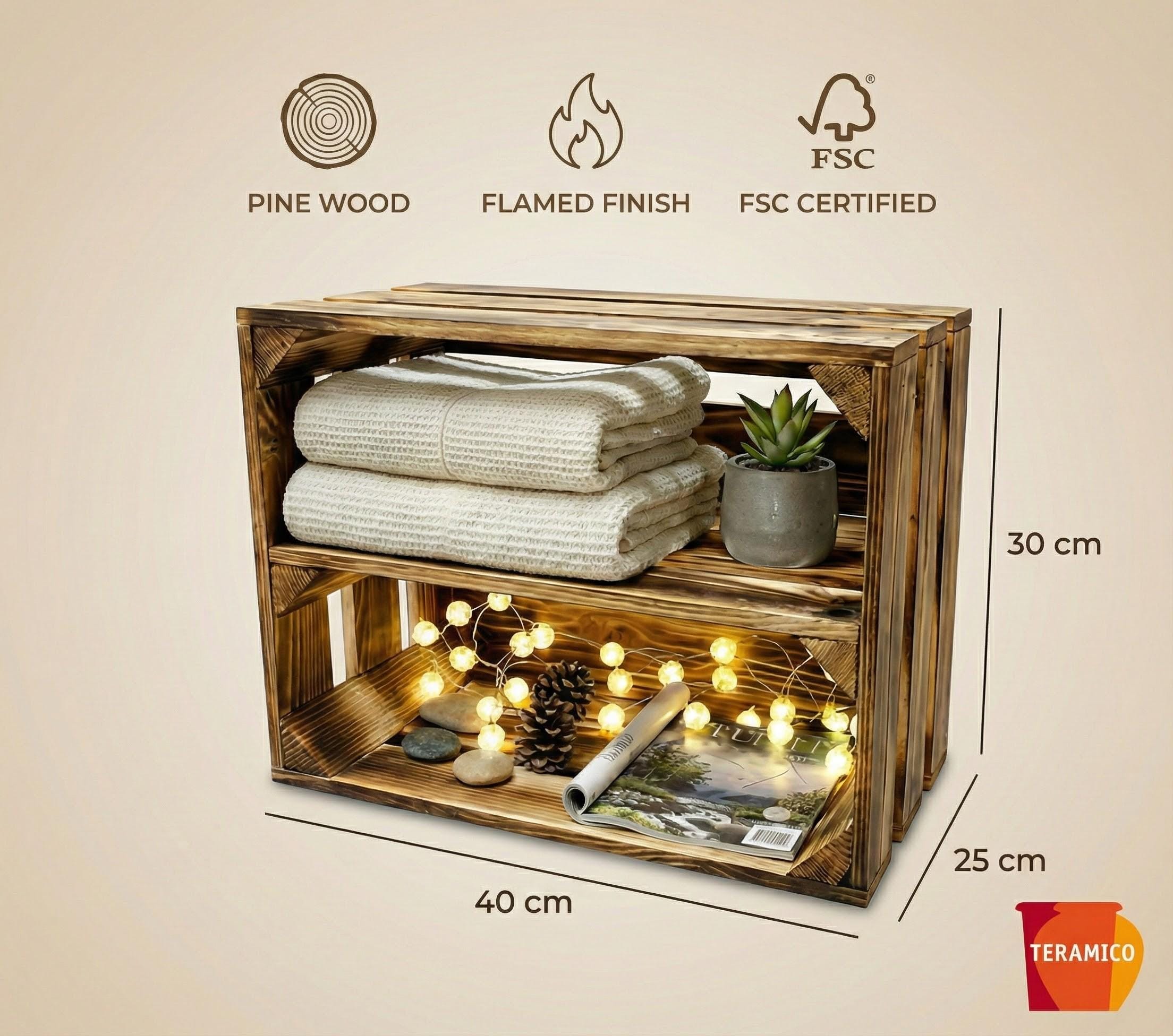 Flamed Wooden Crate Shelf 50x40 & 40x30 – Pine Fruit Crate Wine