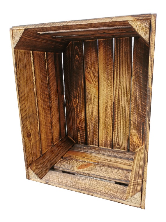 Caja de madera flameada vintage, 50 x 40 x 30 cm, madera vintage