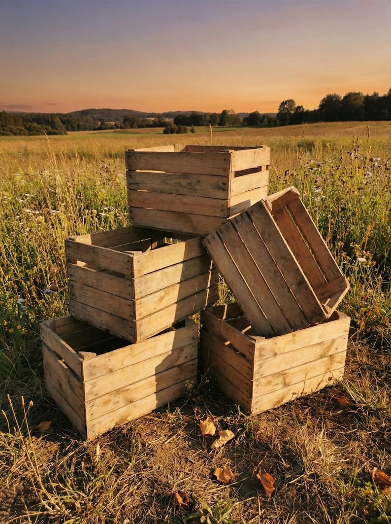 Second-hand fruit crates 50x40x30cm - Rustic wooden crates, B-grade, for garden & DIY - Old wine crates, sturdy but with defects - Vintage decorative shelf image 3