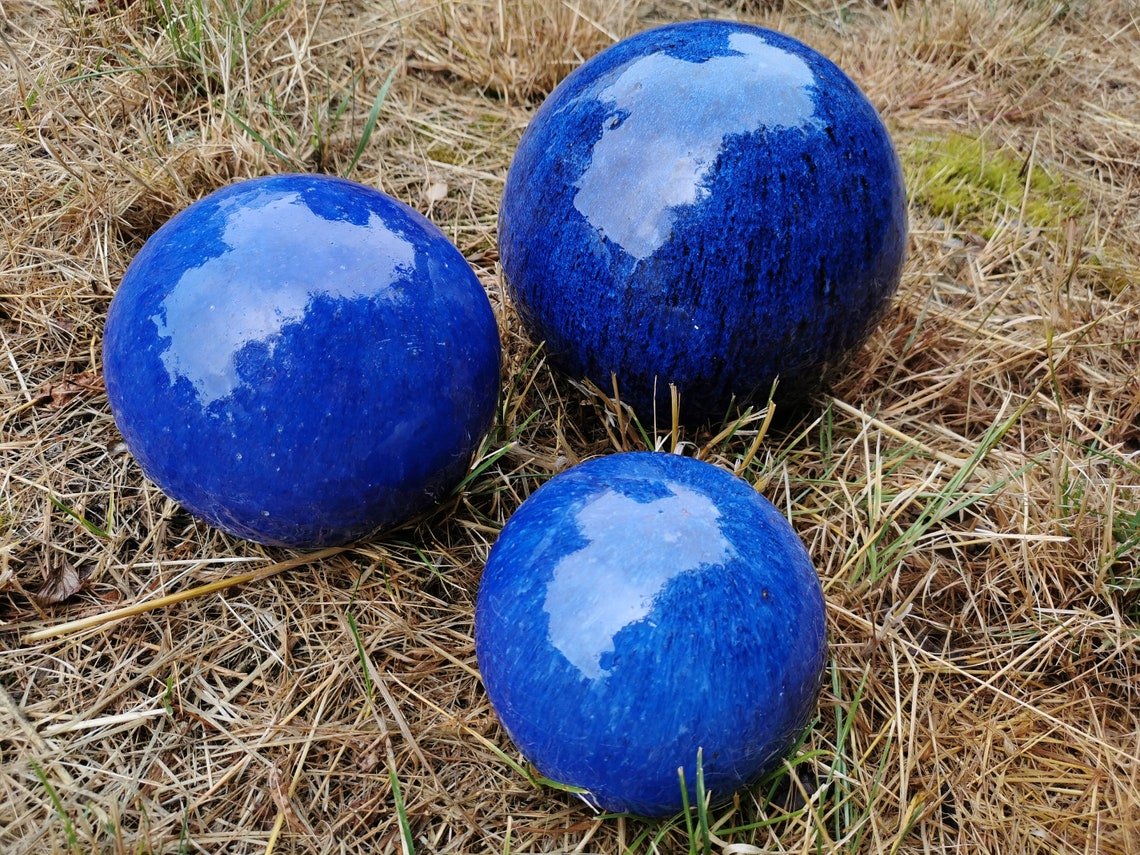 3er Set Gartenkugeln Blau glasiert 12cm 16cm und 20cm Etsy