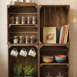Set di 4 cassette orizzontali per frutta, cassette per vino, vintage fiammate, 50 x 40 x 30 cm