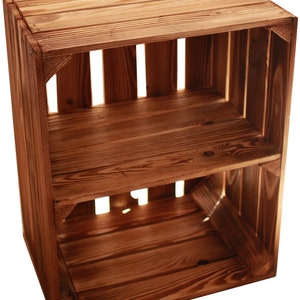 Nieuwe gevlamde houten kisten met tussenvloer 50 x 40 x 30 cm wijnkisten fruitkisten appelkisten als planken Variante 2