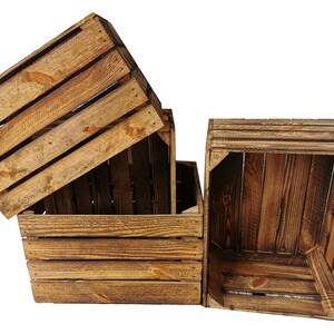 Caisses en bois, caisses à fruits, caisses à vin, lot de 4, 50 x 40 x 30 cm, flammé vintage image 1