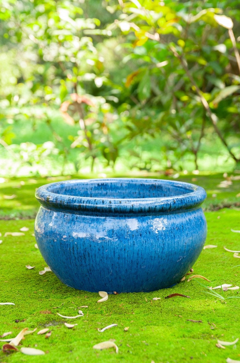Blumentopf Pflanzschale aus Keramik in der Farbe Royal Blau glasiert hochwertige Handarbeit absolut frostfest Bild 6