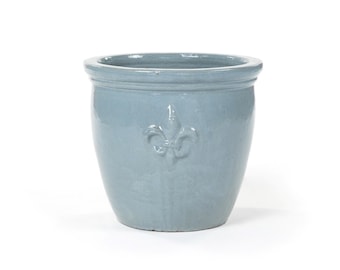 Pot de fleur en céramique modèle "Fleur de Lys II" 34 cm gris-bleu