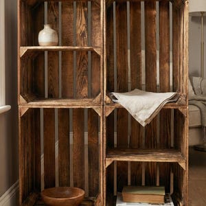 Geflammte Holzkisten Obstkisten mit Zwischenboden 50x40x30 Weinkisten Regal Schuhregal Vintage Deko Aufbewahrung Kiste Holzregal DIY