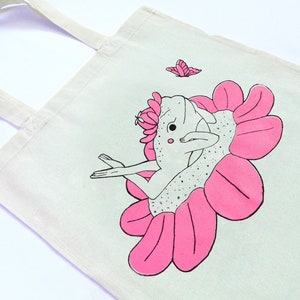 Flower froggy tote |100% cotton totebag screenprinted by hand