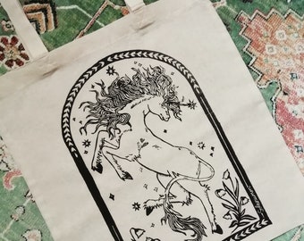 Unicorn tote |100% cotton fantasy totebag screenprinted by hand