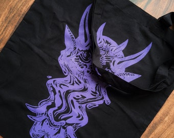 Purple oni totebag | Japanese art inspired black totebag