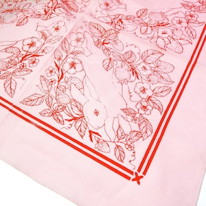 Bandana Strawberry Bunny | 100% cotton -screen printed -Botanical Flower Hair Scarf -Tarot Altar Cloth -Boho Tapestry -pet bandana