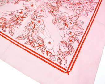 Bandana Strawberry Bunny | 100% cotton -screen printed -Botanical Flower Hair Scarf -Tarot Altar Cloth -Boho Tapestry -pet bandana