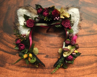 Pink flowers cat ear flower crown