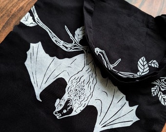 Bat tote | Screen printed  Boho 100% cotton black totebag